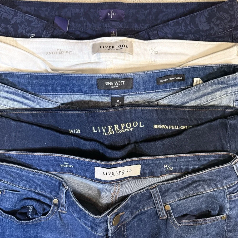 Women's 14 Classic Skinny Jeans Liverpool NYDJ Lot of 5 Medium Dark White Wash - Picture 5 of 5